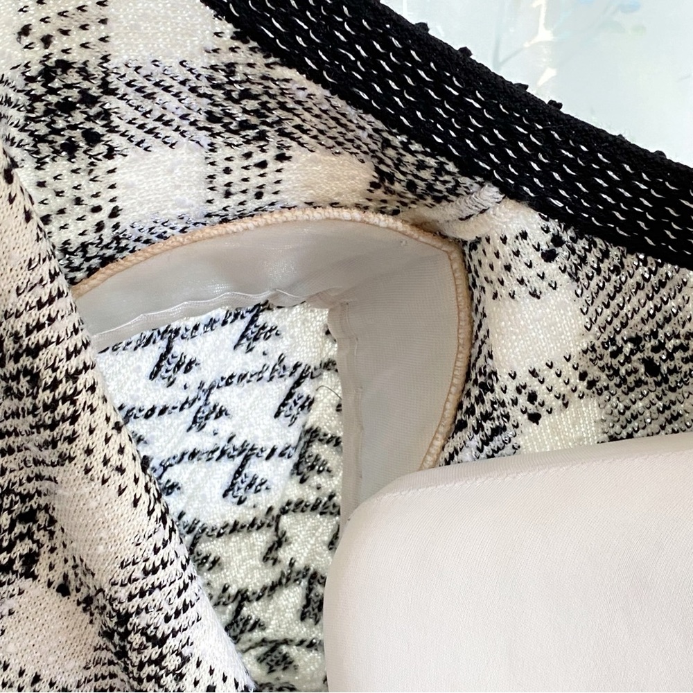 ST. JOHN black white checker print tweed long sleeves open front cardigan jacket - Picture 9 of 13